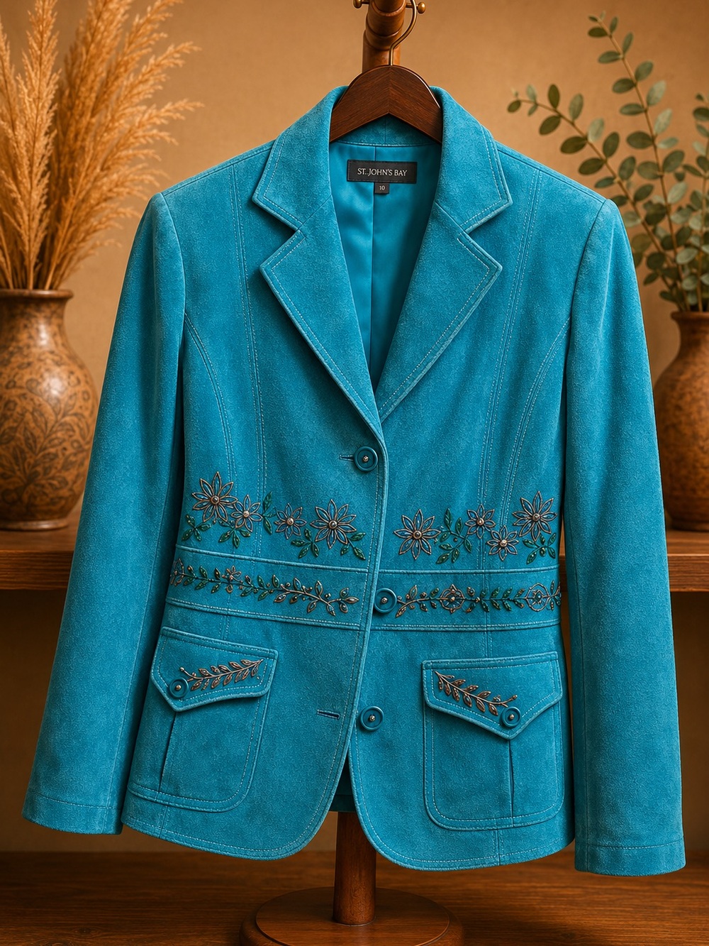 St. John's Bay Teal Suede Engraved Blazer